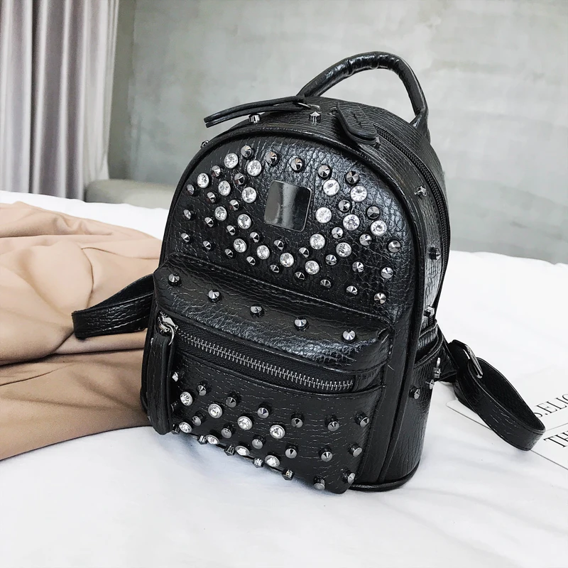 Женский мини-рюкзак, Модный маленький высококачественный рюкзак из искусственной кожи с заклепками для девочек-подростков, женская сумка через плечо, школьный ранец - Цвет: Черный