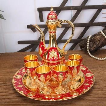 

Set Wine Pot Cup Plate Tray Tea Coffee Beverage Home Wedding Gift Party