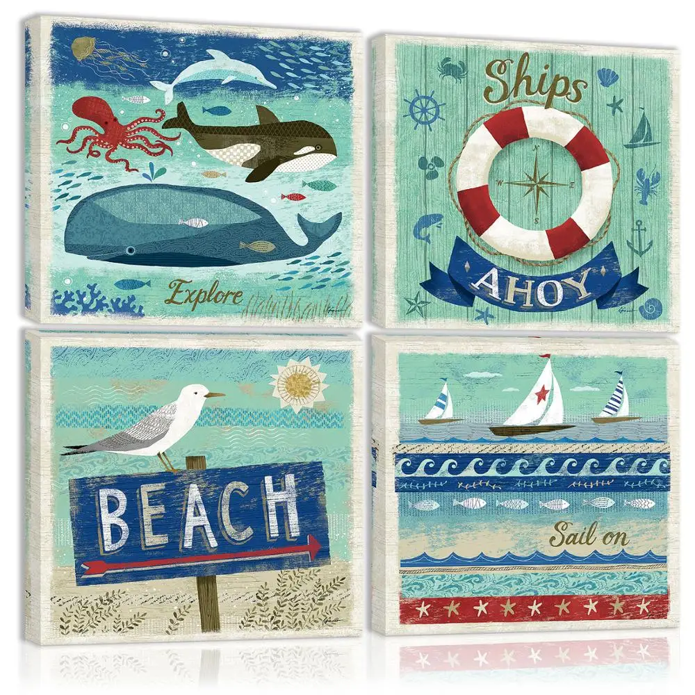 

Ocean Whale Shark Dolphin Octopus Wall Art Decor Sea Animal Jellyfish Bird Sailboat Canvas Painting Prints Pictures for Home