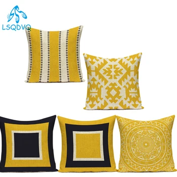

Cotton Linen Decorative Throw Pillows Case Yellow Geometric Stripe Wave Sofa Home Decor Cushion Cover for Living Room Decoration