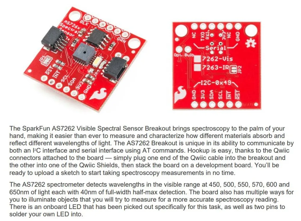 1 шт. x SEN-14347 QWIIC Spectral Light sensor макетная плата AS7262