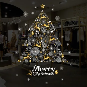 

90cm Merry Christmas Window Tree Stickers Shining Gold Xmas Tree Vinyl Windows Decal PVC Window Sticker Decoration
