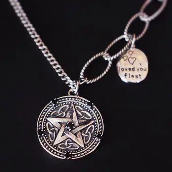 

Angela original jewelry] S925 Sterling Silver Silver Antique Black Diamond Star disk Necklace clavicle chain
