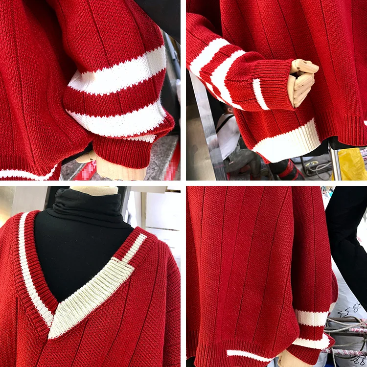 Neploe, v-образный вырез, пэчворк, контрастный цвет, вязаный, Pull Femme Sueter, v-образный вырез, длинный рукав, джемпер, пуловер, свитер, свободный, дикий, Sueter 47972
