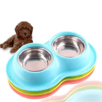 

Non-slip Pet Double Bowl Stainless Steel Cat Dog Leak-Proof Food Bowls Pets Feeder Doggy Tableware Puppy Feeding Dish