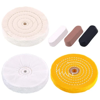

6Pcs 6 Inch Professional Buffing Polishing Wheels Including Cotton (60 Ply), Yellow (42 Ply) and Flannel (30 Ply) with 1/2 Inch