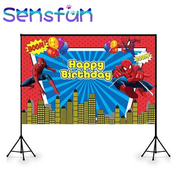 

XQ0561 Comic Superheros Spiderman Backdrops for Kids Birthday Pary Decor Cake Table banner Custom Photography Background Studio