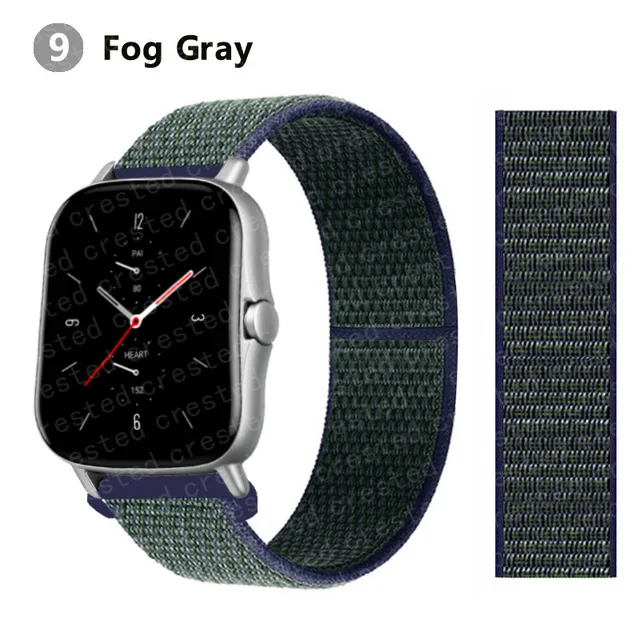 20/22mm Nylon band For Amazfit GTS/2/2e/GTS2 Mini/GTR 3 Pro 42mm/47mm/GTR2/2e/stratos 2/3 Sport Loop Bracelet Amazfit bip strap midnight fog 18