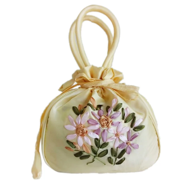 Floral Embroidered Bucket Bag Ethnic Style Canvas Handbags - Temu