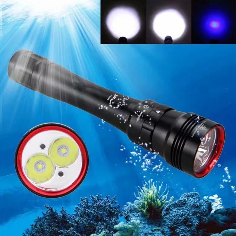 

waterproof underwater 30m scuba diving torch XM-L2+blue led dive light 3200lumens 26650 18650x2 battery flashlight DX2