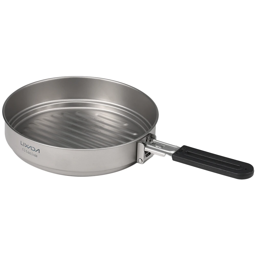 Lixada Tablewares Fry Backpacking Outdoor Pan Titanium 1400ml Outdoor Frying Ultralight Hiking Grill Pan For Camping Cooking With Folding Handle