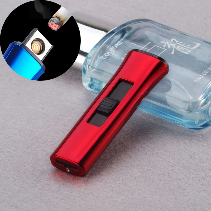 Mini Lighter Red Зажигалки для сигарет ветрозащитный негорящий ультра-тонкий USB Перезаряжаемый сенсорный-senstive металлическая зажигалка вольфрамовый турбо для курения зажигалка usb - Цвет: Mini Lighter Red