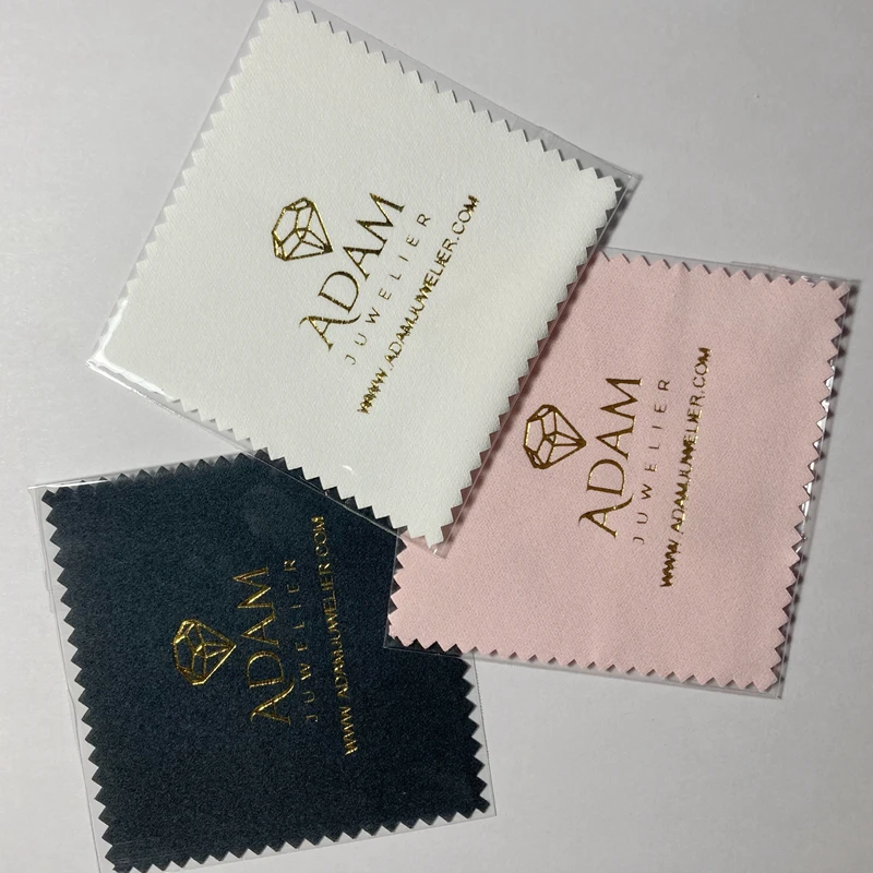 300PCS Custom LOGO  8*8cm Gold Foil Silver Polish Cloth Individual Packed Silver Jewelry Cleaning Wiping Microfiber Suede Cloth