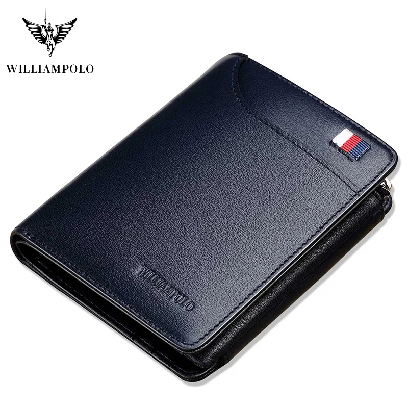 Blue Мужской кошелек от роскошного бренда от бренда WILLIAMPOLO из натуральной кожи, мужской кошелек с тремя сложениями, кошелек на молнии с карманом для монет, кошелек из коровьей кожи, мужской кошелек с отделением для карт - Цвет: Blue