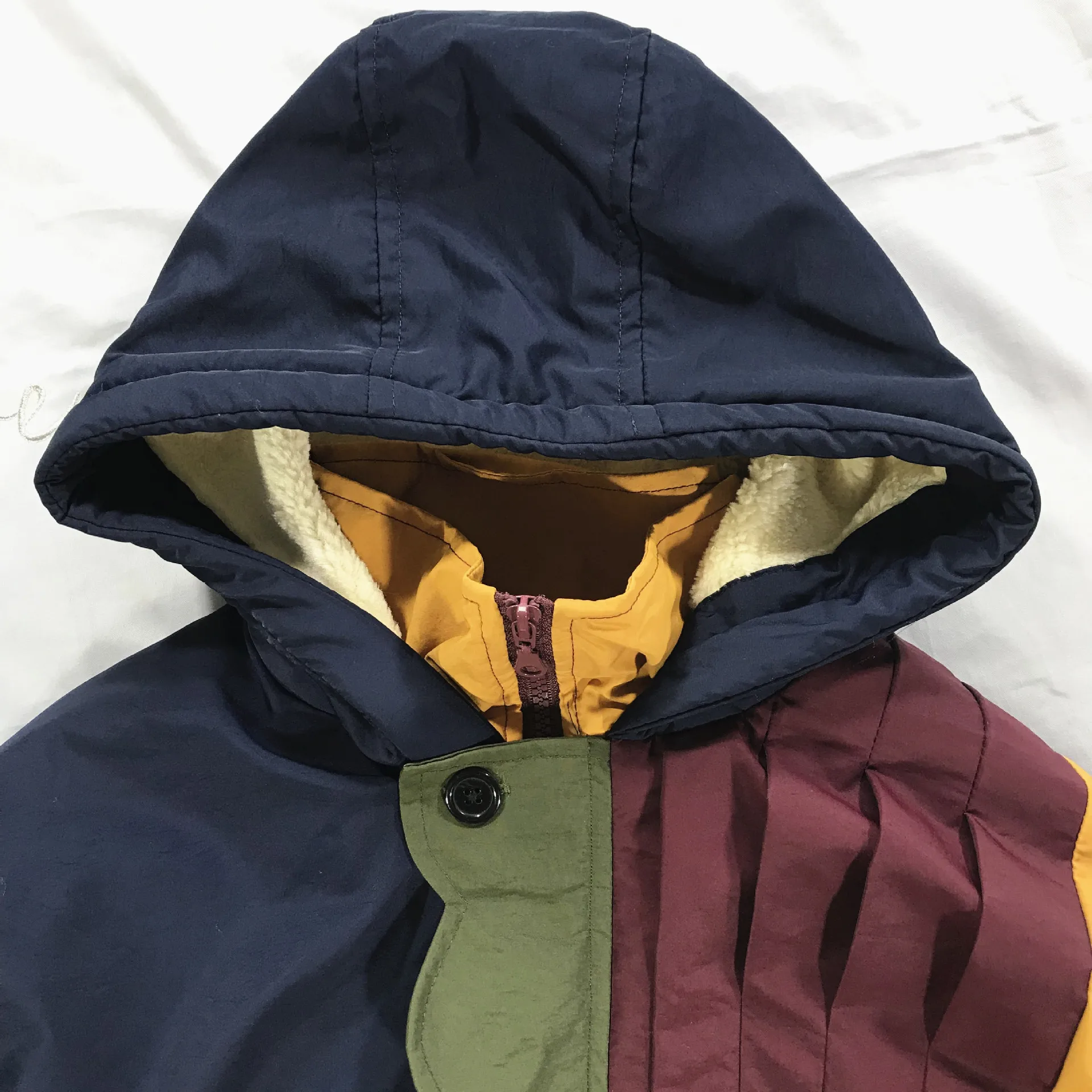 

Playful Mixed Colors Hooded plus Velvet Drawstring Lace Back Cartoon Villain Embroidered Cotton-padded Clothes Cotton Coat