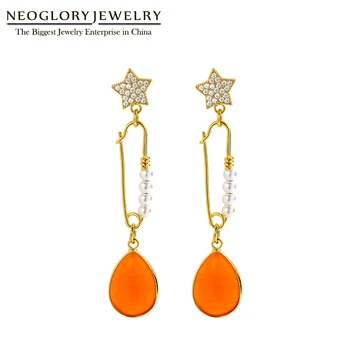 

Neoglory Jewelry Star Long Dangle Earrings For Women Personality Orange Fashion Drop Earring Charm New Hot Gift