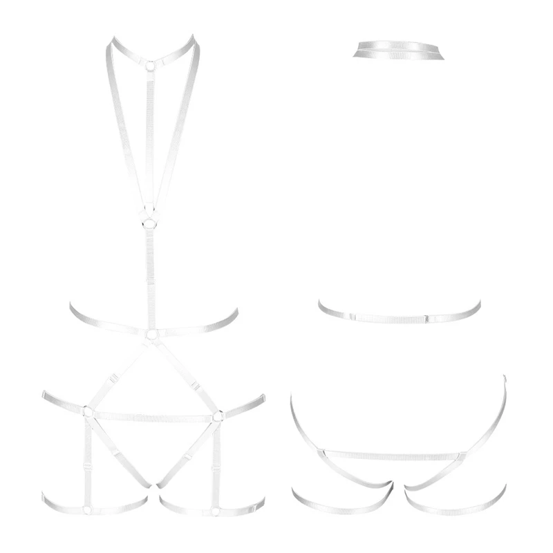 Full Body Harness Lingerie Set Cage Bra Strappy Tops Hollow Out Chest Belt White Gothic Cupless Bralette Plus Size Crop Tops