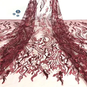 

Embroidered Brocade Lace for Wedding Party Dress High Quality Burgundy African French Tulle Lace Nigerian Net Lace Fabrics