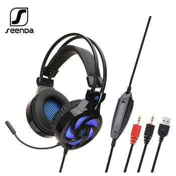 

SeenDa LED Light Gamer Wired Headset With Mic Bass Stereo Over Ear Computer Laptop Professional Gaming Headphone for PS4 Switch