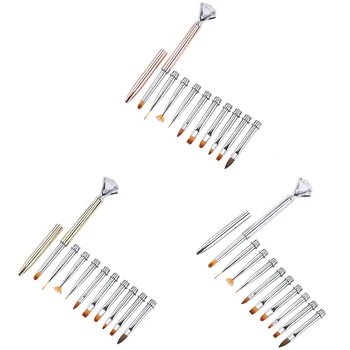 

Nail Brush for Manicure Gel Brush for Nail Art 10Pcs/Set Changeable Metal Rhinestone Nail Art Brush Pen