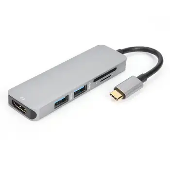 

5 in 1 Adapter Aluminum Case Gold Case Gold-plated Plug Type-C Hub Aluminum Alloy Multiport HDMI USB 3.0 TF Card Reader