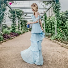 Простые шифоновые вечерние платья, длинные платья Ever Pretty EP07202, а-силуэт, на бретельках, Многослойные оборки, элегантные вечерние платья, Vestidos