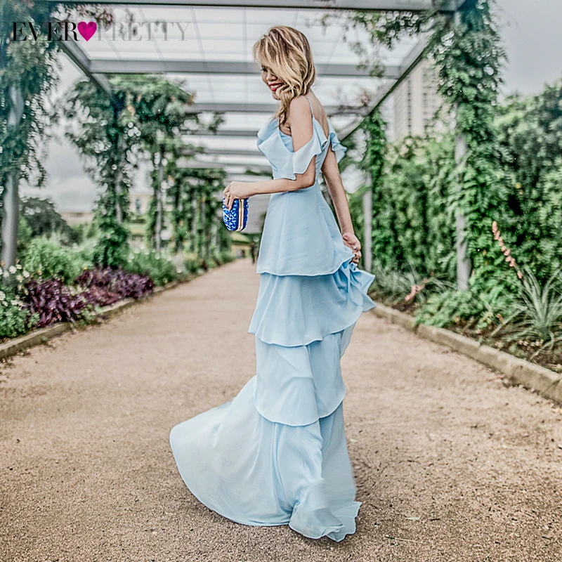 

Simple Chiffon Evening Dresses Long Ever Pretty EP07202 A-Line Spaghetti Straps Layer Ruffles Elegant Evening Gowns Vestidos