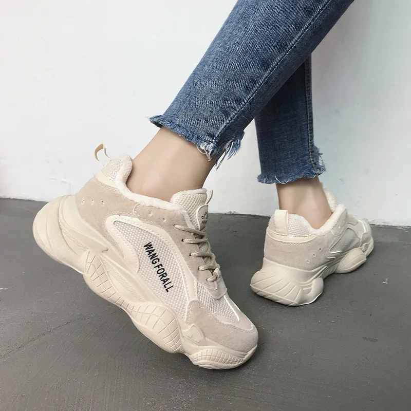 

Insulzzang Student Harajuku Korean-style Athletic Shoes Winter 2018 Women's plus Velvet Lace up Front Shoe 888-1