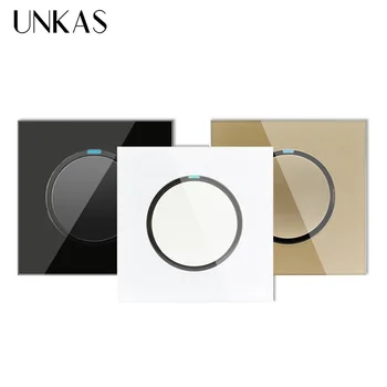 

UNKAS 2019 New Arrival Crystal Glass Panel 1 Gang 1 Way Random Click On / Off Wall Light Switch With LED Indicator