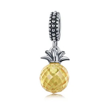 

925 Sterling Silver Summer Yellow Crystal Pineapple CZ, Pendant Beads fit Charm Bracelet DIY Jewelry Gift CMC150
