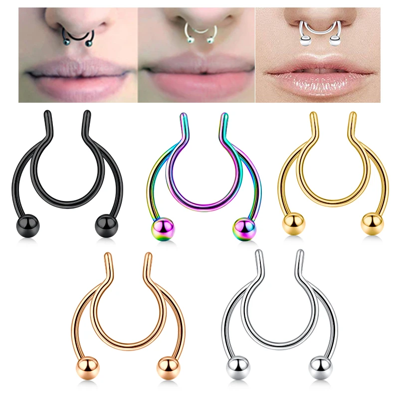 Ring-Clip Earrings Jewelry Spiral-Hook Punk Nose Body-Piercing Stainless-Steel Artificial-Septum