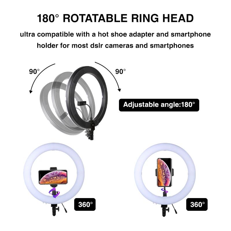  Yizhestudio LED Ring Light 18 Inch Dimmable 60w ring light with 2M tripod for YouTube Video photogr - 4000086471001