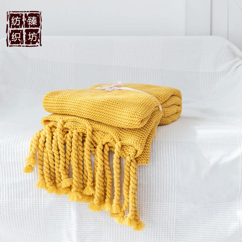 yellow Толстое игольчатое одеяло s для кроватей в американском стиле, диван для обеда, кондиционер, реквизит для фотосессии, вязаная шаль, массивное вязаное одеяло - Цвет: yellow