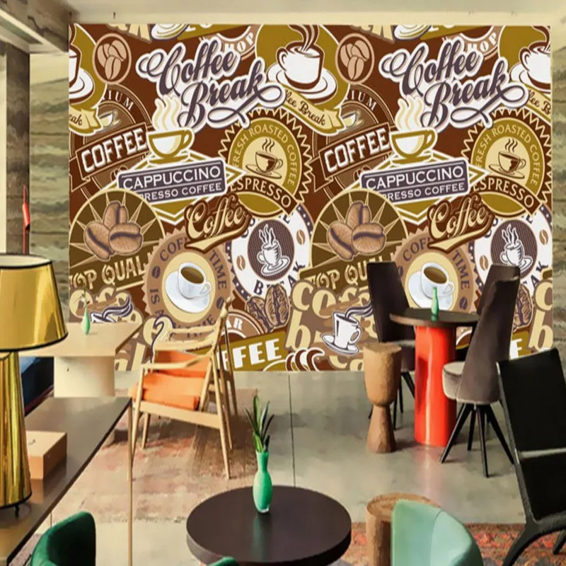 Drop Shipping Custom Photo Wallpaper Retro European Coffee Cup Alphabet Background Mural Bar Cafe Lounge | Обустройство дома