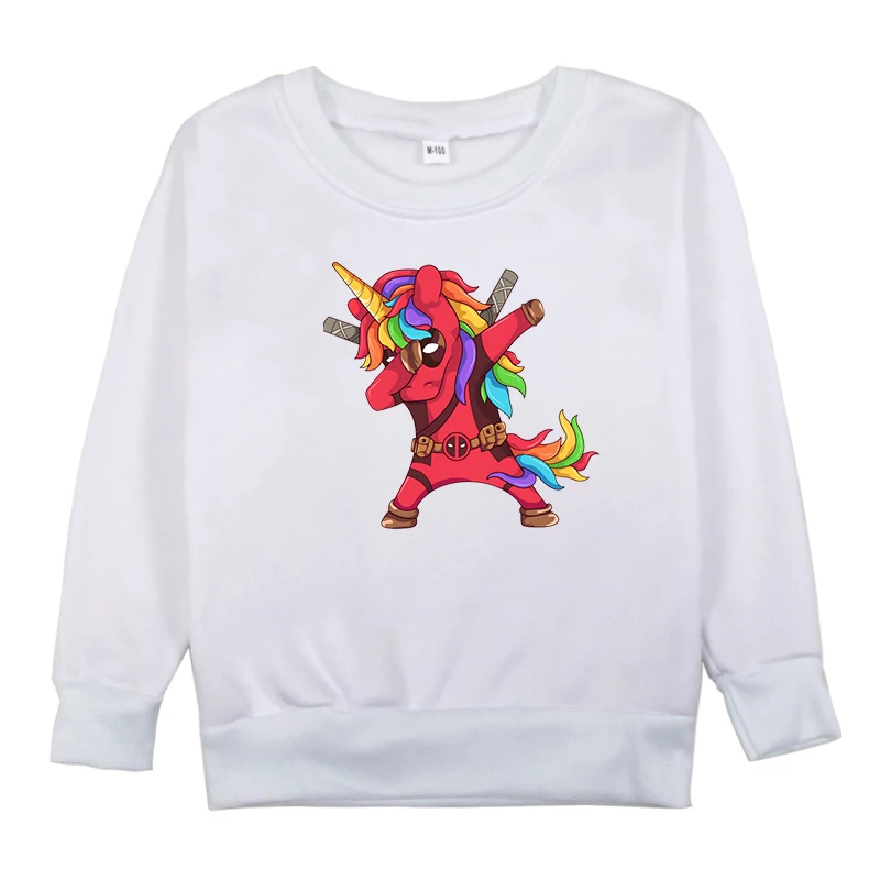 Hoodies 1 Детская одежда для маленьких девочек; осенне-зимняя толстовка с капюшоном с длинными рукавами и принтом Дэдпула и единорога; Бархатные Топы Для От 2 до 14 лет - Цвет: Hoodies 1