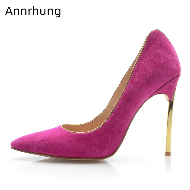 

Concise Suede Pumps Women New Arrival Pointed Toe Metal Thin High Heels Customized Color Slim Shallow Shoes Chaussure Femme 2019