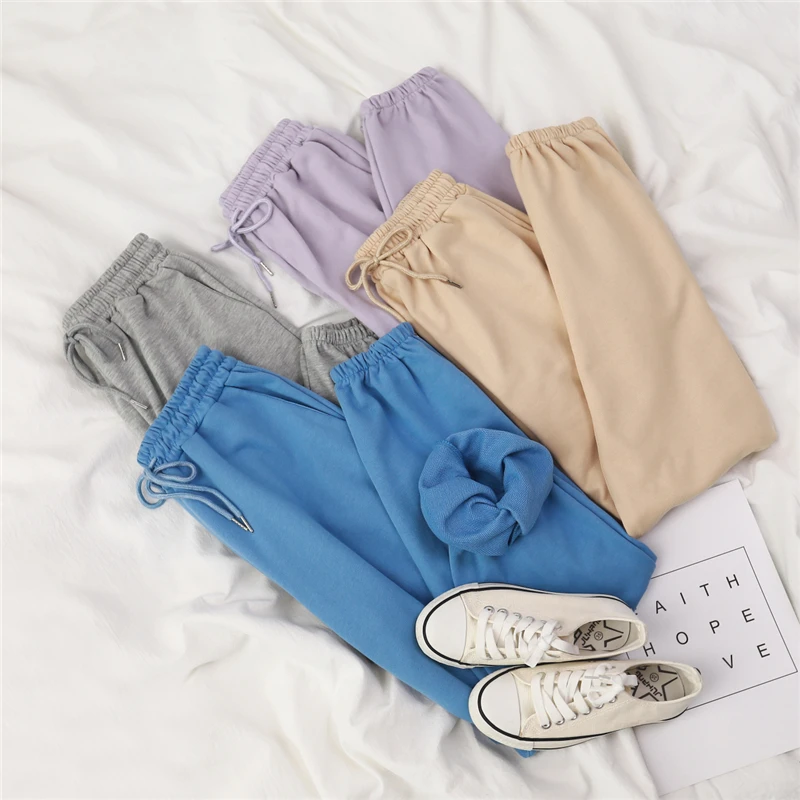 Mooirue Summer Autumn Women Harem Pants Cotton Purple Gray Kahkai Blue Sweat Pants Bottom