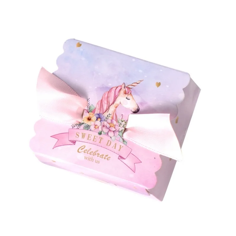 

Pink Unicorn Paper Candy Box Square Gift Boxes for Unicorn Party Baby Shower Birthday Gift box package wedding favor box 20pcs