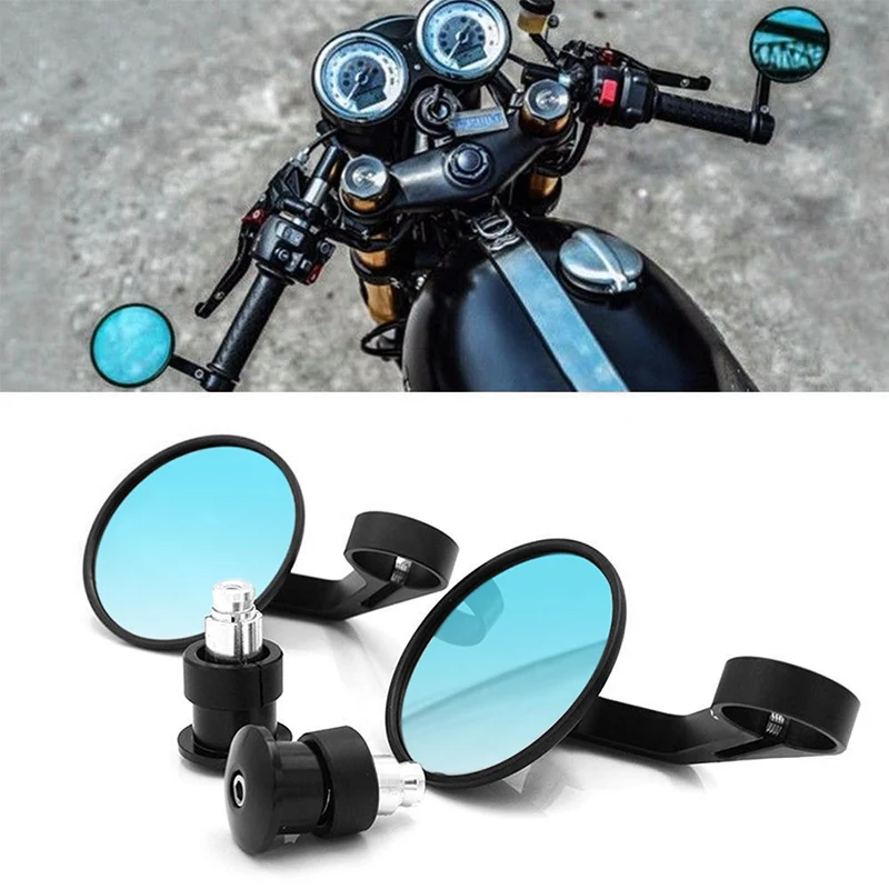 

2pcs 7/8" CNC Motorcycle Round Rearview Black Aluminium Handle Bar End Side Mirrors Smoke blue mirror Prevent dizziness