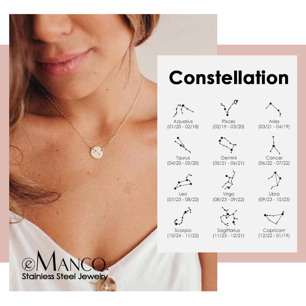 

eManco Engrave Constellation Pendant Necklace women Simple Gold color 316L Stainless Steel Necklaces Best Friend Jewelry