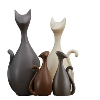 

Ceramic Family of Three Four Cats Figurines Nordic Animal Crafts Miniature Figures Home Decoration Accessories for Living Room