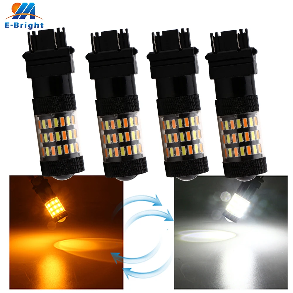 4 шт. 12 В 4014 60 SMD двойной цвет белый/янтарный 3157 P27/7 Вт T25 светодиодный объектив лампы автомобильная сигнальная лампа стоп-сигнал