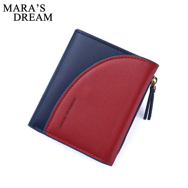 

Mara's Dream 2019 Ladies Wallet Short Wallet Personality Stitching Contrast Color Zipper Small Purse Card Package
