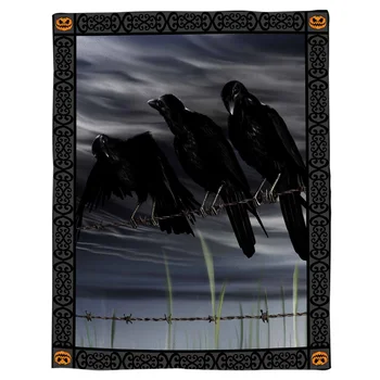 

Halloween Night Spooky Crow Printed Flannel Blanket Soft Throw Blanket Machine Washable Blankets for Beds