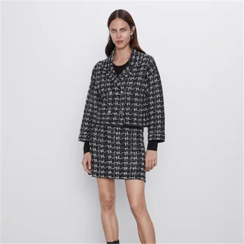 

2019 ZA Women's Jacket Fashion New Autumn Metallic Color Knit Coat Bohemian Women's Lapel Long Sleeve Coat Curling Cuff Party