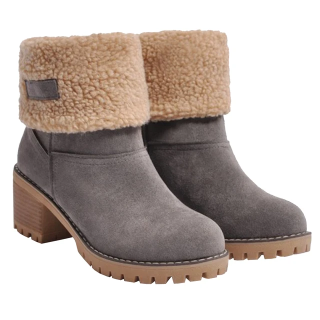 women cute warm short boots suede chunky mid heel round toe winter snow ankle booties