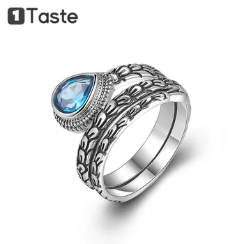 

ONE TASTE 925 Sterling Silver Ring Feather Zircons Thai Silver Open Rings Fine Jewelry Unisex Hiphop Rocky Trendy Lovers Gift