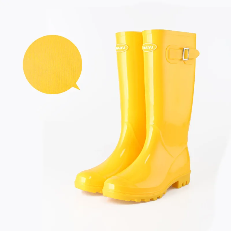Yellow Модные резиновые сапоги; женские короткие водонепроницаемые сапоги с пряжкой; Высококачественная водонепроницаемая обувь; женские резиновые сапоги из ПВХ; - Color: Yellow