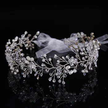 

2020 Silver Hair Jewelry Leaves Tiara Hairband Wedding Bride Headbands Simulation Pearl Crystal Hair Accessories For Women