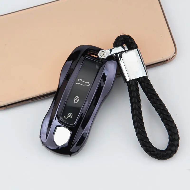 Black-keychain ТПУ чехол для ключа автомобиля чехол для Porsche Cayenne, Panamera Macan автомобильный стильный ключ кольцо оболочки авто аксессуары - Название цвета: Black-keychain